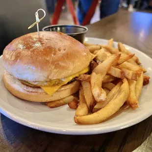 Kids&apos; cheeseburger and fries