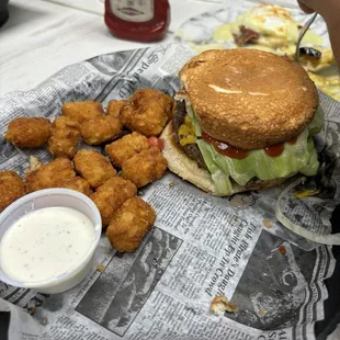 Twin burger and tots