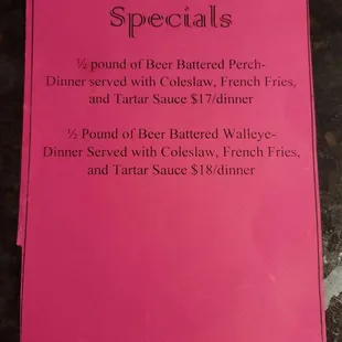 Fish fry menu as of 2/2/2024
