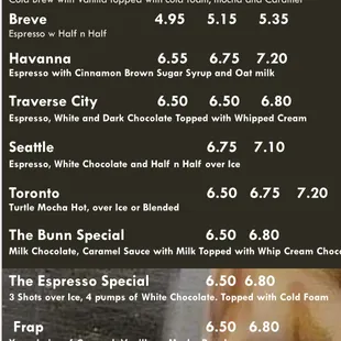 Coffee Drinks Menu!