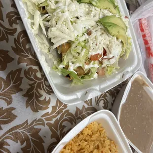 a salad and rice