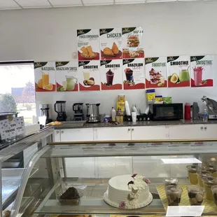 a cake and pastries on display