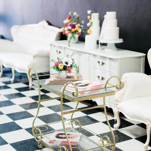 a black and white checkered floor