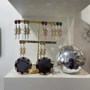 Alligator earrings, disco ball cup