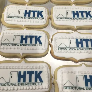 cookies decorated with the company&apos;s logo