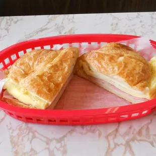 ham, egg, and swiss croisant