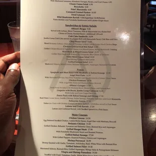 Front of the menu.