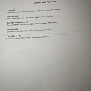 Pizza menu October 2022