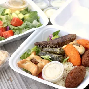 Lamb Combo Dinner ($18.99) - 2 Fried Kibbee, 2 Lamb Grape Leaves, 2 Meat Samboosa, 1 kafta, salad, and rice. Good/ok