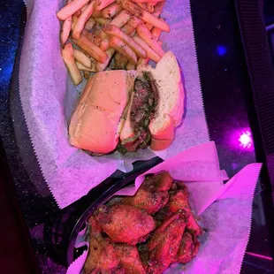 Cheesesteak w/ Old Bay wings