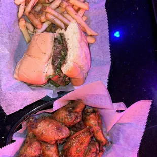 Steak and Cheese  Honey Old Bay Wings