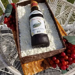 Wine Bottle in Crate Custom Cake by Allure Bakery