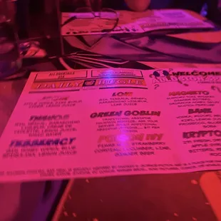 Menu at the time