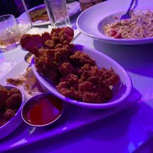 a variety of dishes of food on a table