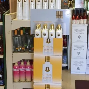 a display of liquor bottles