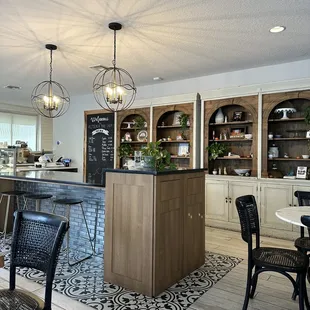 a kitchen and dining area