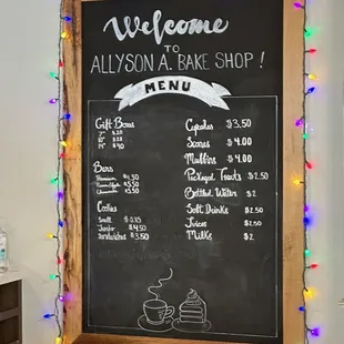 a menu on a chalkboard