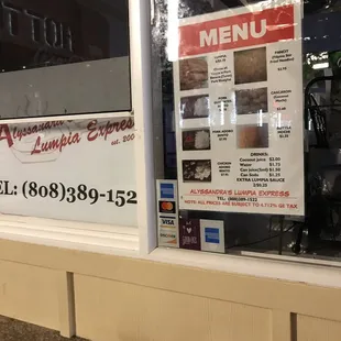a menu in the window