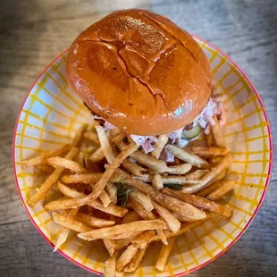DEEP SOUTH + ROSEMARY FRIES  fried chicken sandwich + homemade pickles + coleslaw + Honduran crack sauce