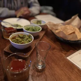 a table of food and drinks