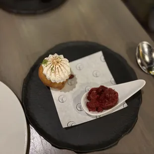 Africa in the Americas:  CHERRY HILL MIKATE  Puff Puff, marshmallow fluff, guava, cherry granita