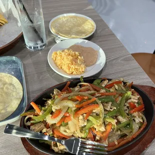 Chicken fajitas. Cooked just right, veggies done but not limp and overcooked like most places. Nicely seasoned.