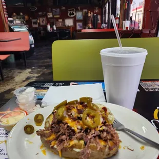 Bake loaded potato with brisket