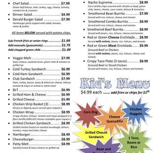 menu for mexican dishes