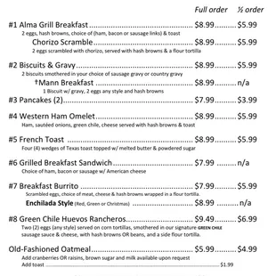 the breakfast menu for the restaurant