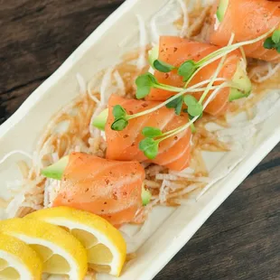 Dive into freshness with our Lucky Salmon (no rice) delight!  A guilt-free sushi indulgence! #LuckySalmon #NoRiceRoll