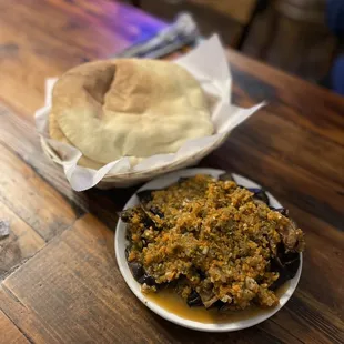 Eggplant pickles and Pita Bread