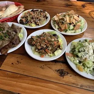 Gyro platter, eggplant pickles, Greek salad and fatoush!