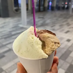 Tiramisu gelato and pineapple/mint sorbet