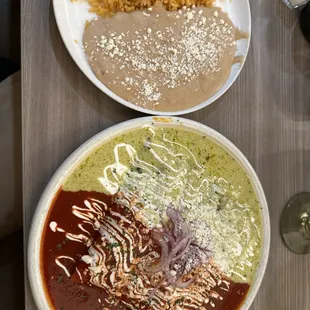 Almari enchiladas with rice and beans