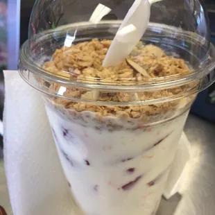 Strawberries and cream with granola