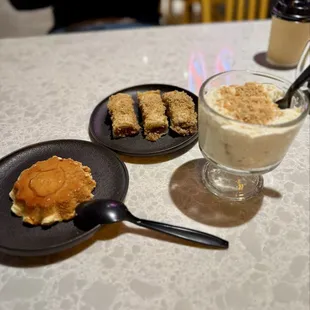 Cream caramel, baklava, rice pudding