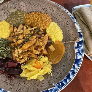 Doro Tibs, vegetarian combo, gluten free injera