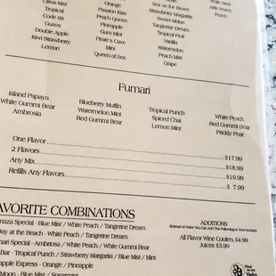 Hookah menu