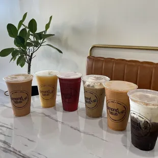 Sea salt coffee, coconut milk tea, jasmin tea and house coffee