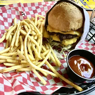 Double Smash Burger and fries