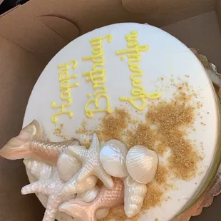 Top of coconut birthday cake