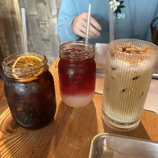 Cold brew, hibiscus lemonade, Cereal Latte