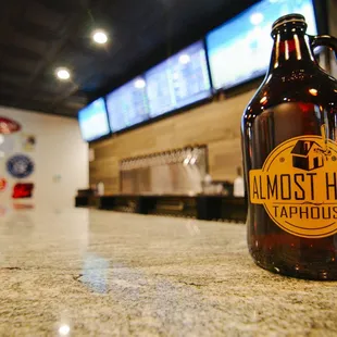 a bottle of beer on a counter