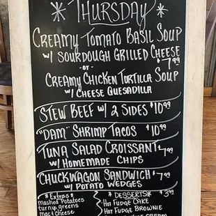 Specials listed on facebook