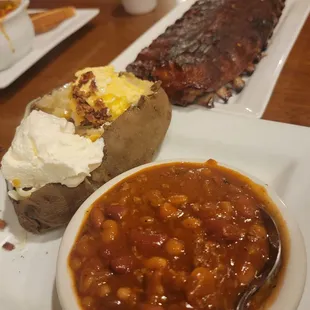 Ribs, Cowboy Beans &amp; Loaded Baked Potato