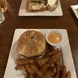Chuckwagon &amp; onion petals and Pepperjack chicken club with baked potato