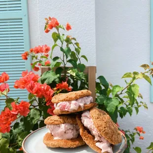 a plate of ice cream sandwiches
