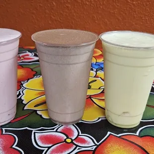 Delicious chocomilks of strawberry, chocolate, vanilla.