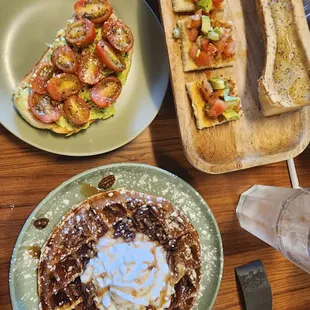 Butter Pecan Waffle . Amethyst Toast. Bone Marrow Bruschetta. Simple but delicious breakfast.