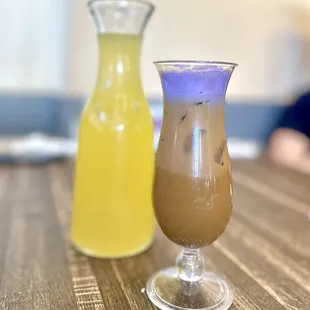 Vietnamese coffee with Ube foam + mango-mansi pitcher